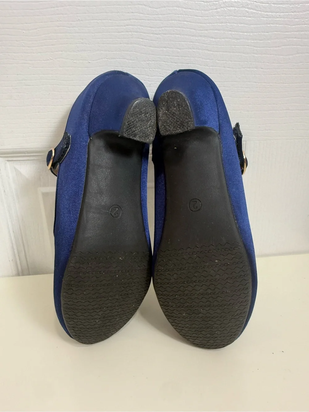 Panda Ninja Girls Navy Blue Satin Bow Mary Jane Dress Shoes Low Heel Size 2